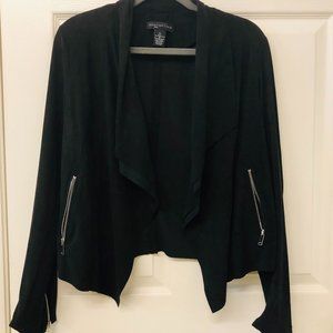 Long Sleeve Drape Front Faux Suede Jacket